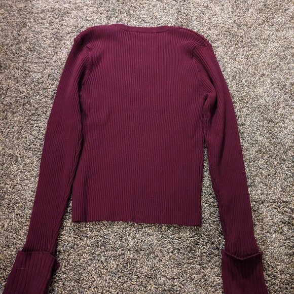 Lulus Basics Karlee Plum Purple Ribbed Knit Long Sleeve Sweater Top - Size M - Picture 3 of 10